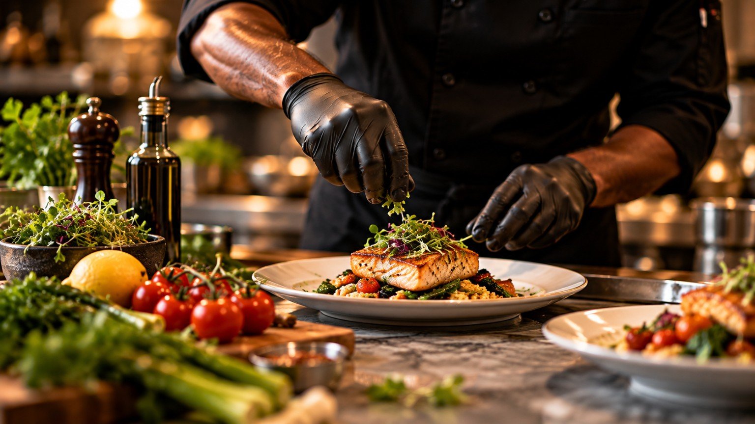 Chef preparing a plated meal